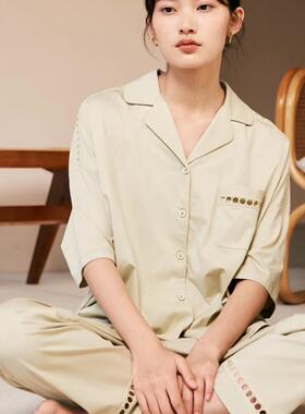 38601/38602凡诗春夏女棉莫半袖睡衣套装翻领开衫休闲家居服38605