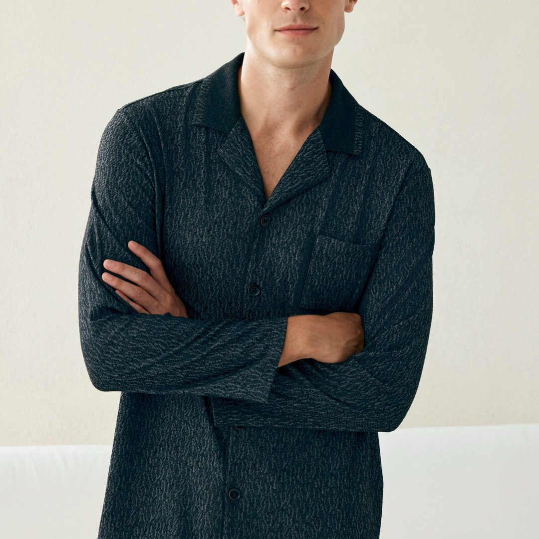 郁52801凡诗25新秋冬男秋冬磨毛翻领家居服套装长袖提花睡衣52805