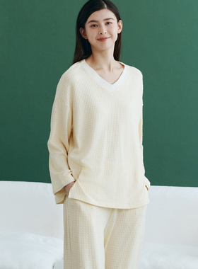 郁Y凡52203诗正秋冬新女V领套头长袖家居服套装加厚轻奢提花睡衣