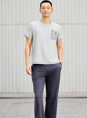 凯迪娅正品男春夏圆领抗菌棉休闲家居服套装短袖长裤睡衣MM01513