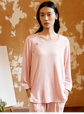 YU36206凡诗秋冬新款睡衣套装中式盘扣国风圆领套头家居服长袖裤