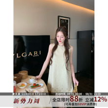 夏天家 天丝miu系富家千金风法式名媛无袖宽松亮片小香风连衣裙女