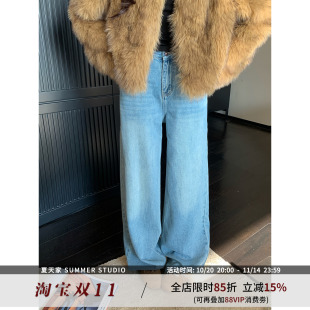 女宽松显瘦垂感高腰裤 夏天家 百搭阔腿直筒休闲牛仔裤 王 子 直腿裤