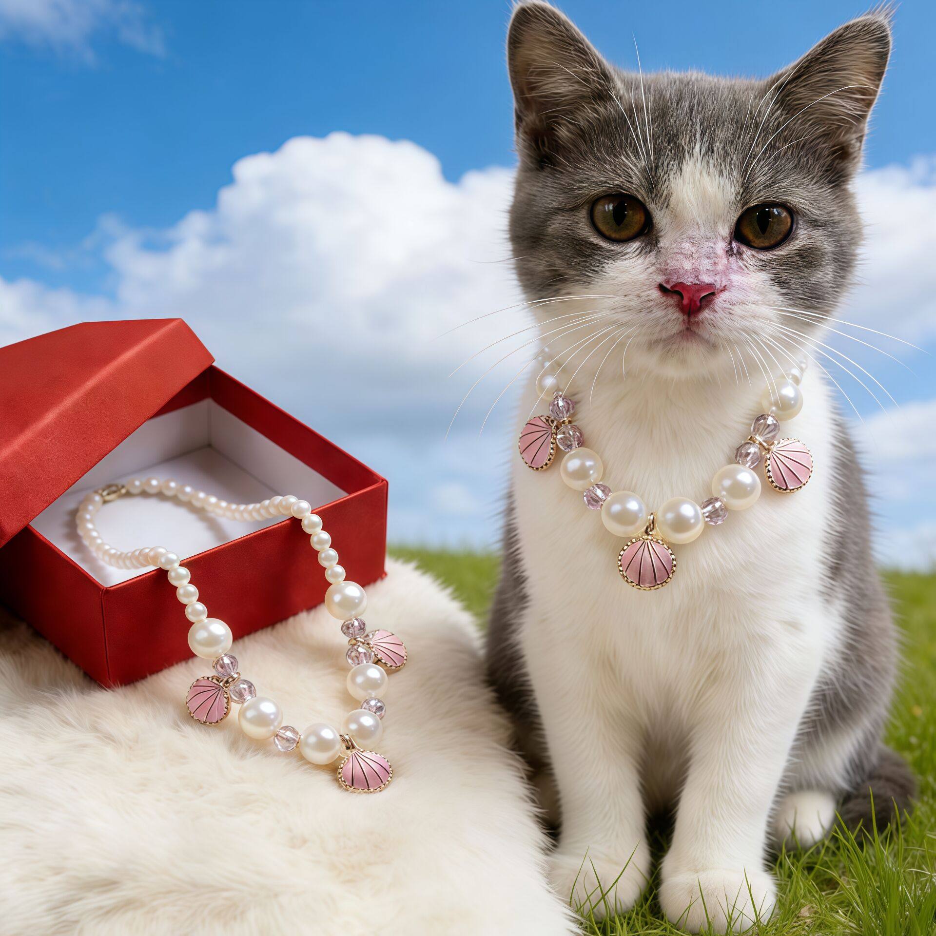 宠物猫咪小狗小猫INS公主风贝壳仿珍珠项链狗狗猫猫脖饰粉色项圈,宠物/宠物食品及用品,项圈/肩带,淘宝优惠券,粉丝福利购,淘宝优惠卷