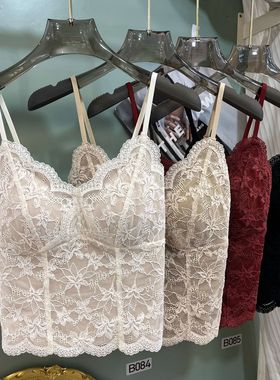 6099秋冬磨毛蕾丝带胸垫背心内搭外穿美背吊带背心保暖文胸一体式