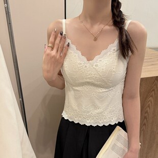 蕾丝美背文胸吊带少女背心一体固定杯打底透气内衣 性感露锁骨法式