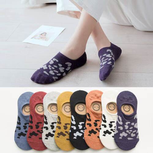 豹纹浅口船袜纯棉硅胶防滑女春秋