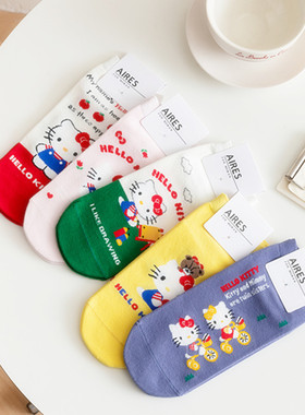 袜子女短袜新款春夏纯棉可爱百搭卡通女孩紫色甜美短筒库洛米KT猫