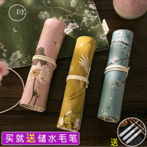 古典中国风古风笔袋 宫廷风故宫花朵仙鹤创意铅笔袋卷笔帘文具盒