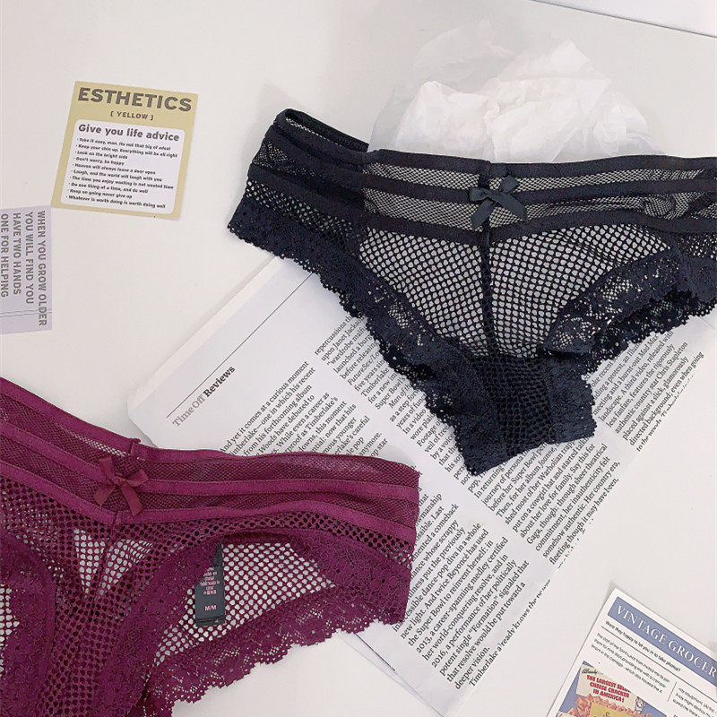 nagirl欧美性感辣妹风半透明半包臀大弹力渔网蕾丝低腰三角内裤女
