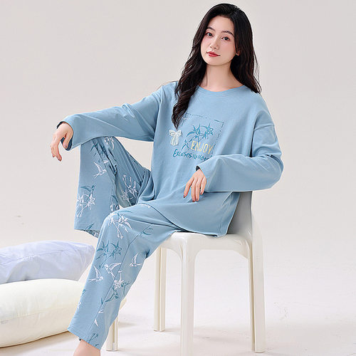 简约新款春秋季长袖睡衣女韩版可外穿加大码学生宿舍穿家居服套装