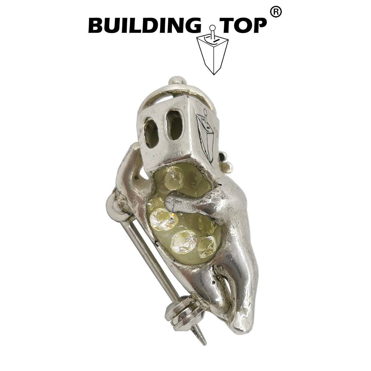 BUILDING TOP楼顶潮流送礼物荧光夜光闪钻锆石925银躺平天使胸针