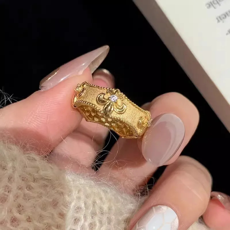 古法金复古轻奢精致宫廷风鸢尾花戒指女小众设计百搭高级感指环