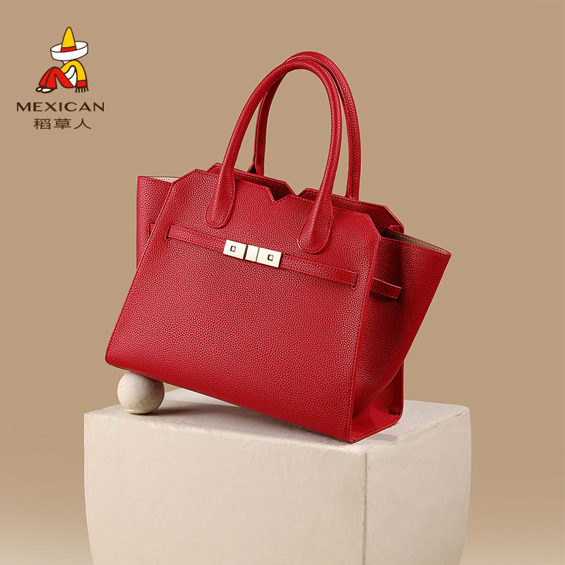 稻草人红色结婚女包手提包百搭小众斜挎包中年高级感包包女妈妈包