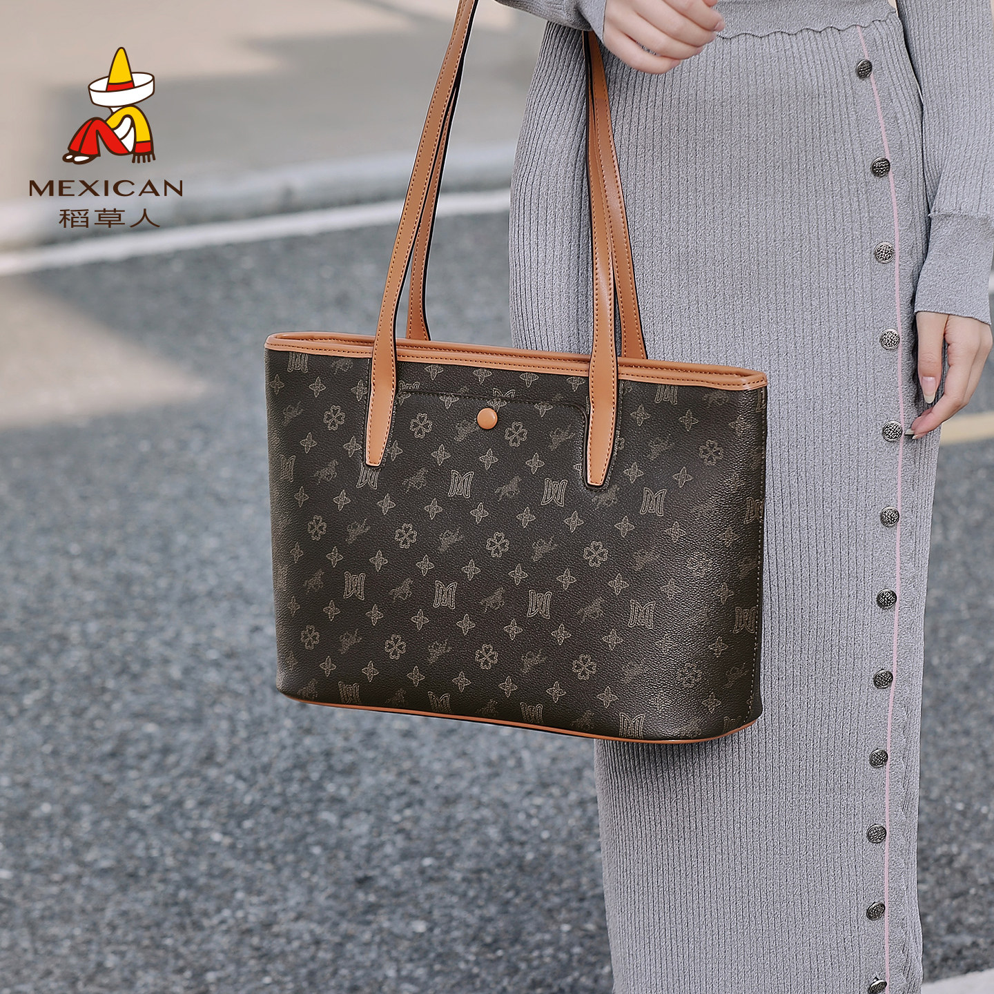 稻草人女式复古通勤包包