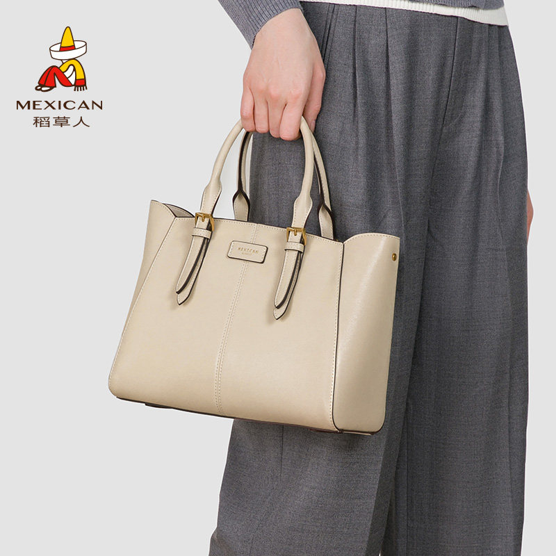 稻草人包包女士新款秋冬牛皮高级感百搭手提包小众真皮单肩斜挎包