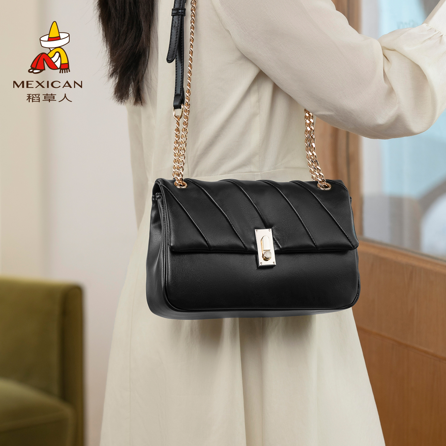 稻草人时尚潮流百搭链条小方包