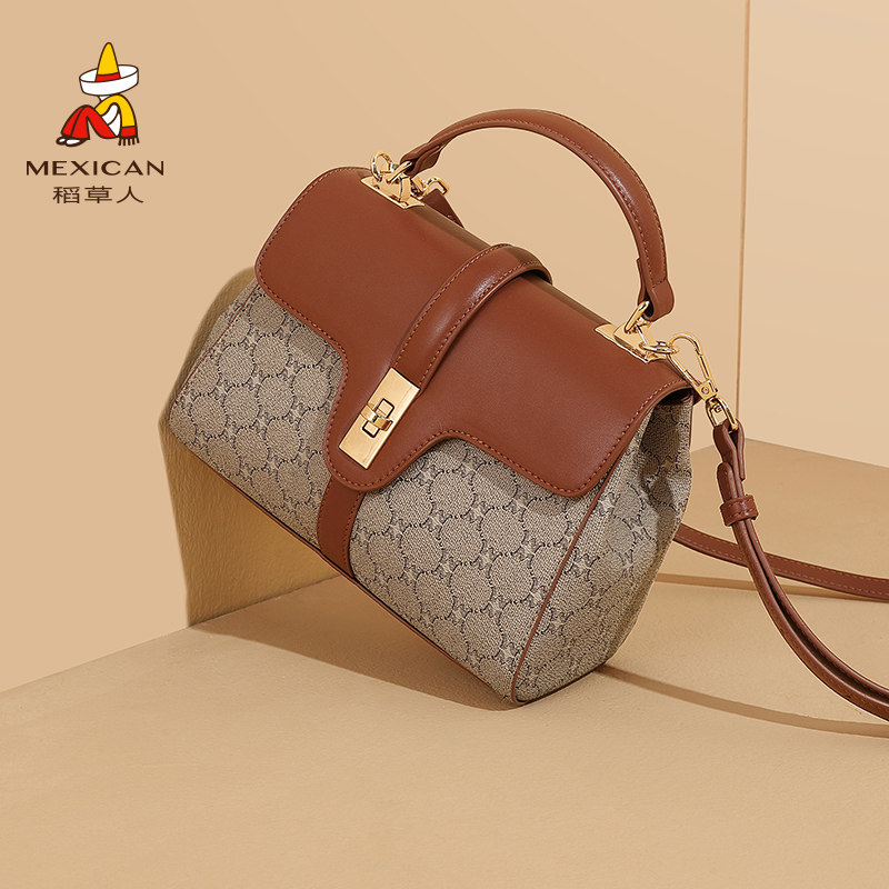 稻草人品牌包包女2025新款手提包复古老花单肩斜挎包女包官方正品