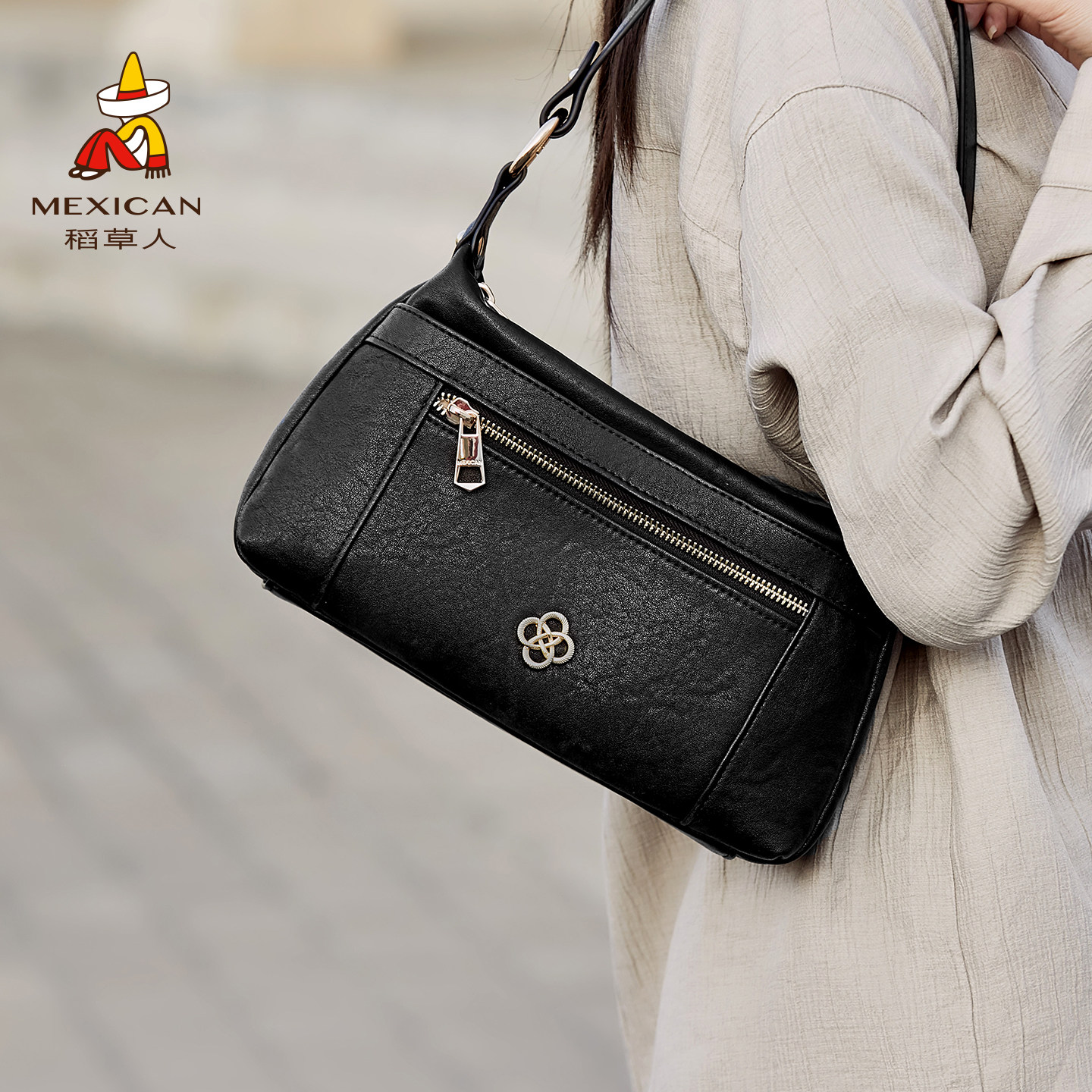 稻草人包包女2026新款多层拉链包大容量单肩腋下包小众时尚斜挎包