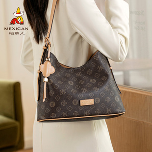 稻草人托特包2025新款印花包包女高级感通勤包单肩包大容量斜挎包