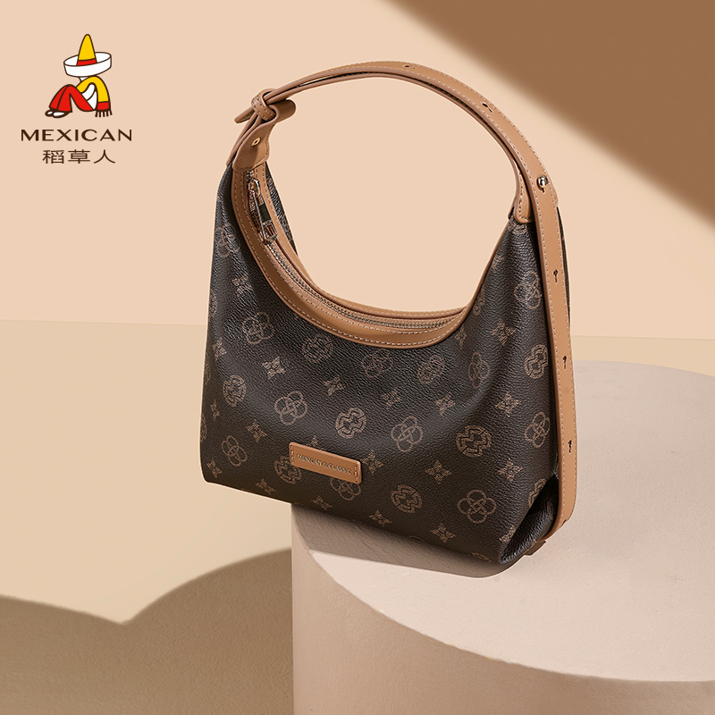 稻草人经典撞色印花单肩包斜挎包