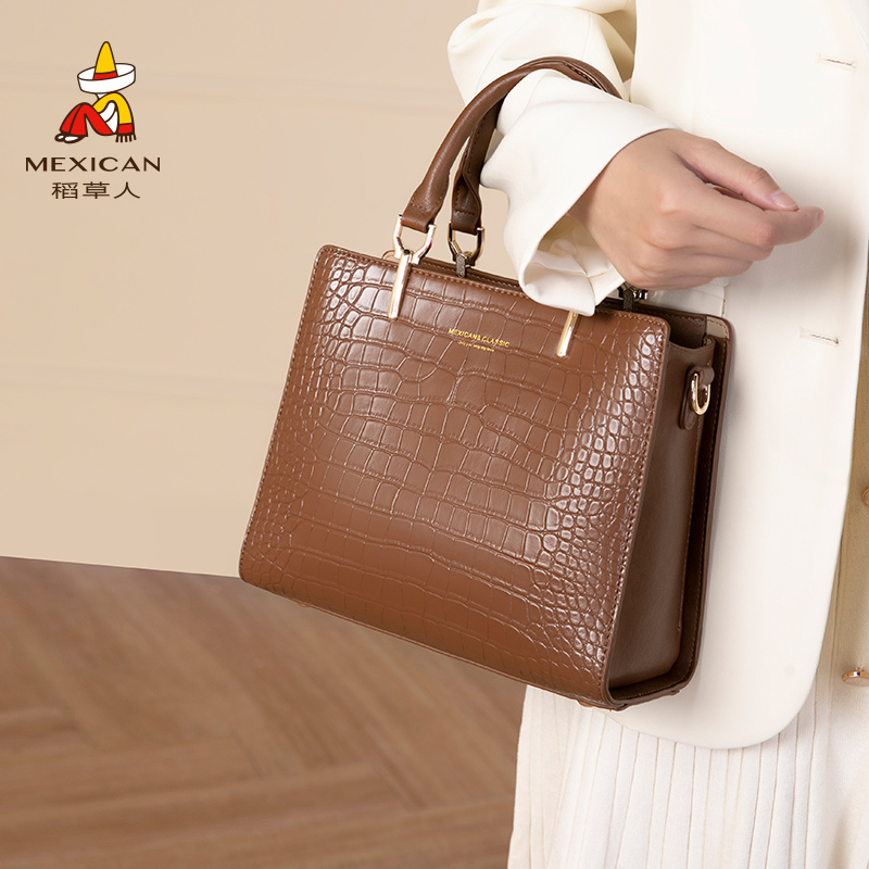 稻草人妈妈包手提斜挎包鳄鱼纹