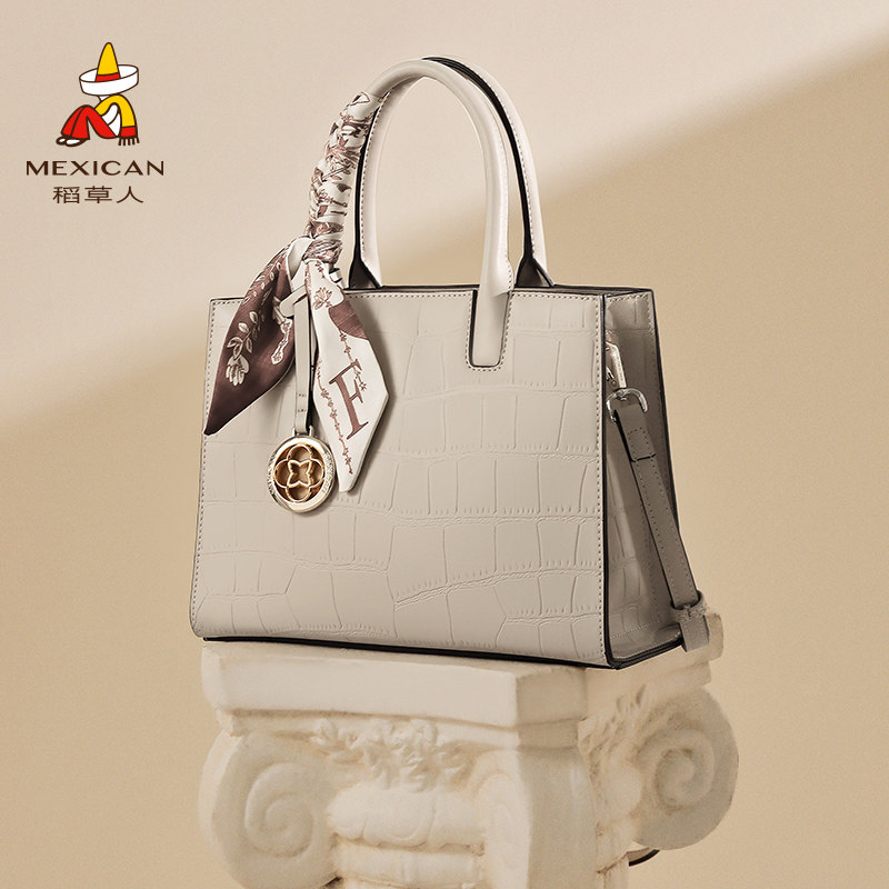 稻草人包包女2025新款时尚简约通勤手提斜挎包丝巾妈妈包官方正品