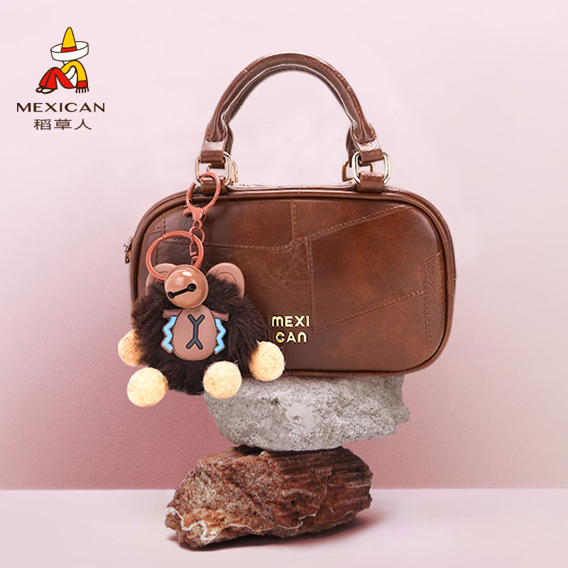 稻草人包包2025秋季复古手提包大容量通勤拼接设计通勤单肩斜挎包