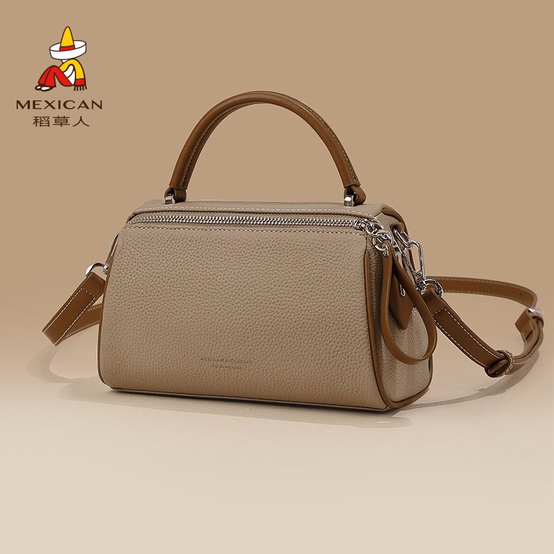 稻草人女士包包2024新款真皮斜挎包秋冬流行手提包百搭波士顿女包