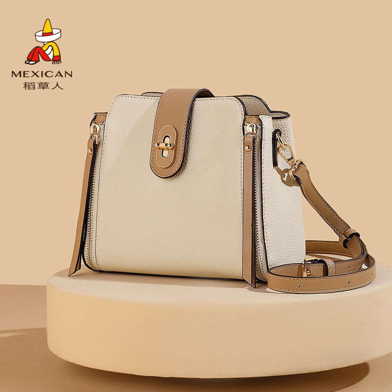 稻草人包包女士流行高级感小众水桶包时尚百搭撞色通勤单肩斜挎包