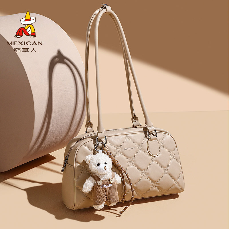 稻草人法棍包包2025新款波士顿保龄球包菱格通勤枕头包单肩腋下包,箱包皮具/热销女包/男包,波士顿包,淘宝优惠券,粉丝福利购,淘宝优惠卷