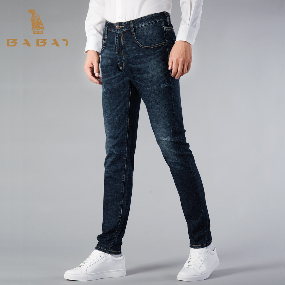 巴豹品牌牛仔裤长裤小脚秋冬季弹力裤子男修身四面弹大码胖休闲裤