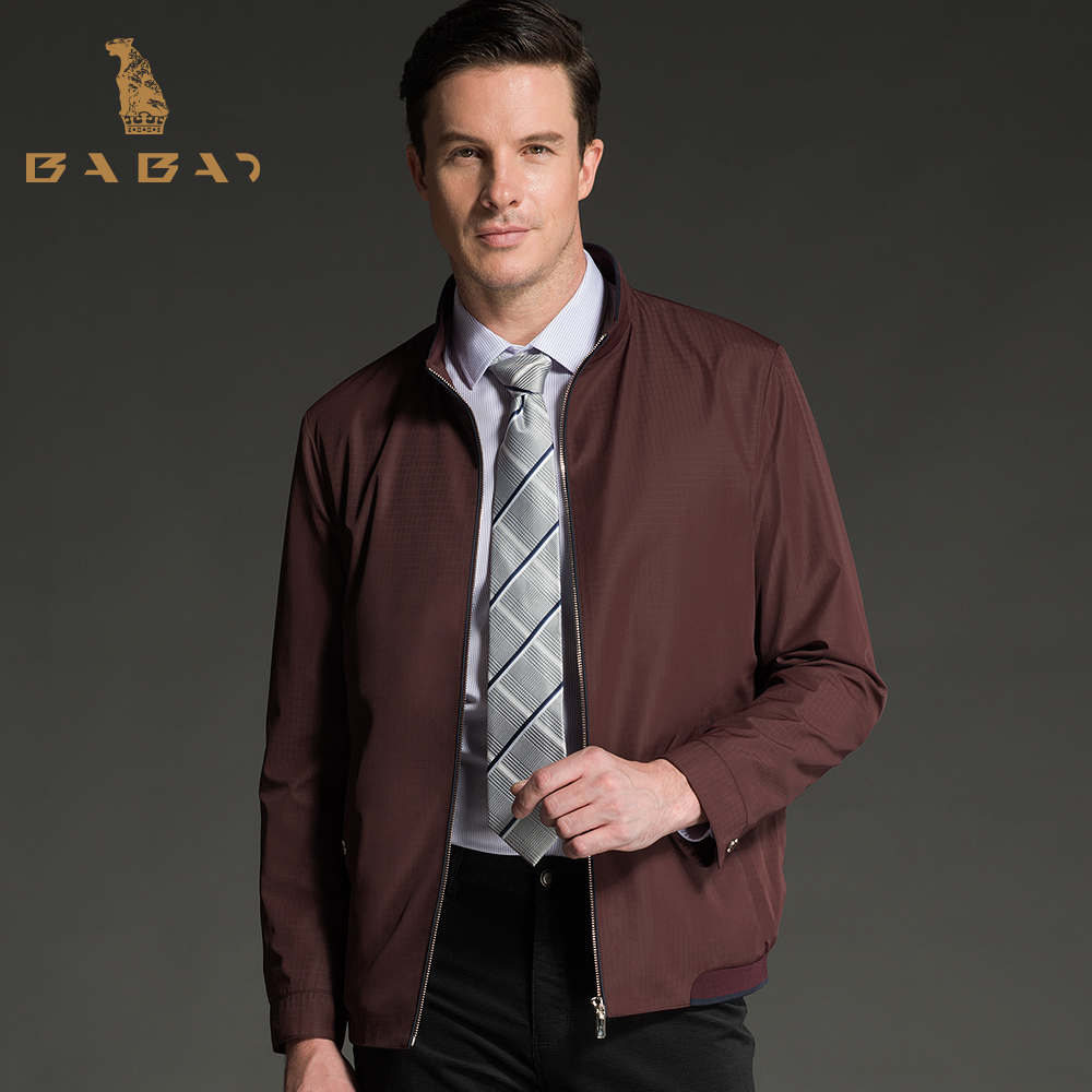巴豹品牌男士秋冬立领枣红色夹克