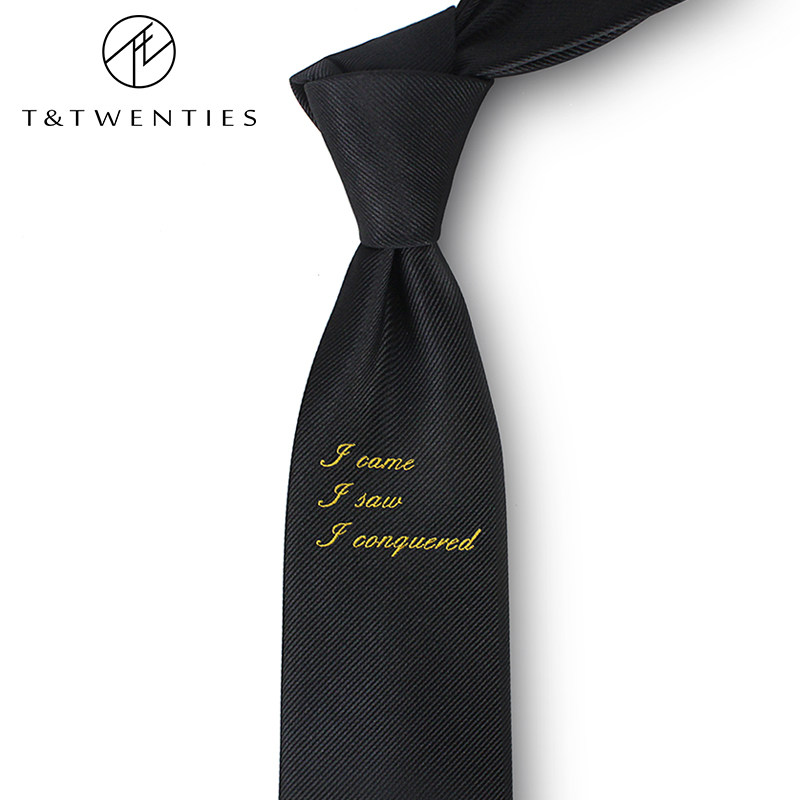 凯撒箴言英文字母男士领带 商务职场工作上班面试职业西装黑色潮
