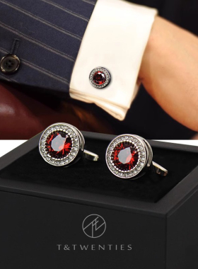 鸽血红色袖扣男士法式衬衫袖扣袖口袖钉cufflinks轻奢父亲节礼物