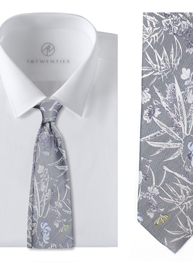 薄雾灰.优雅中国风男士领带正装品牌灰色真丝8cm手打款桑蚕丝复古