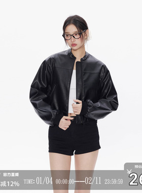 CODICE LAB 美式复古PU皮衣夹克短款显瘦宽松机车外套