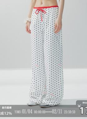 CODICE LAB 黑白波点宽松显瘦复古高级感复古阔腿长裤休闲裤