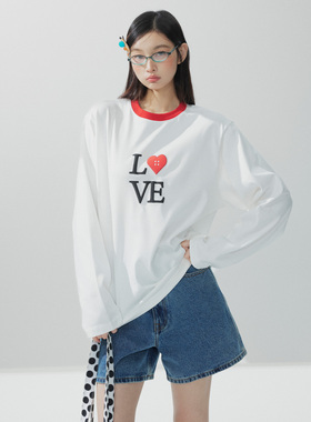 CODICE LAB 美式红色撞色爱心印花套头长袖T恤女秋季辣妹显瘦上衣