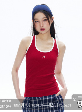 CODICE 美式红色刺绣LOGO工字背心吊带修身显瘦百搭基础打底上衣