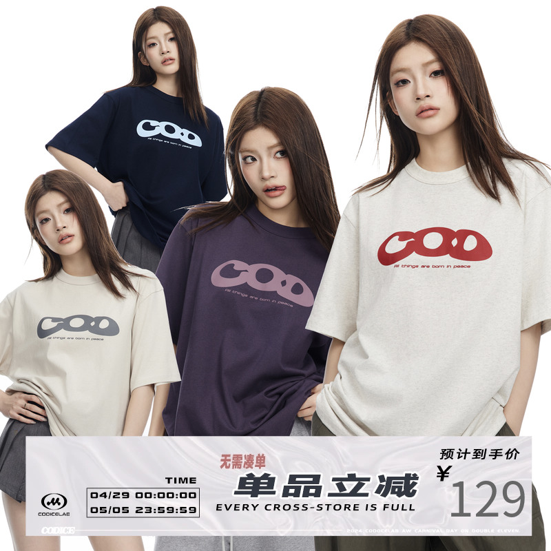 CODICE 24/SS COD字母印花LOGO宽松基础款T恤圆领夏季情