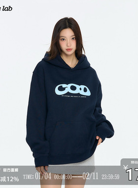 CODICE 24/AW COD字母印花连帽卫衣男女秋冬加绒宽松慵懒套头上衣