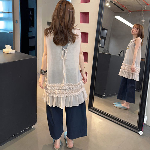 【BORAKOO】柔光简调~韩系氛围感木耳边背心娃娃衫