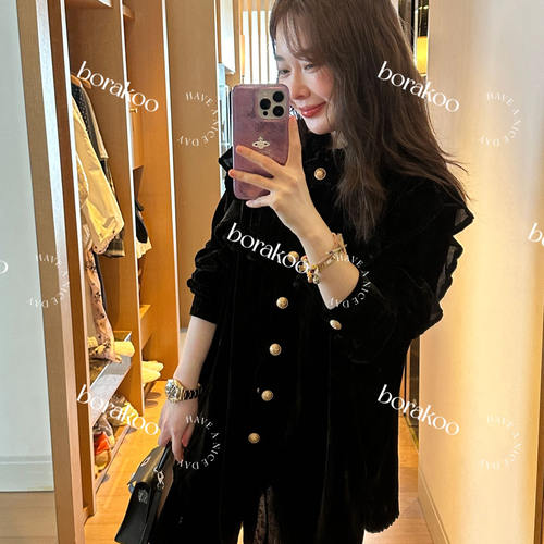 【BORAKOO】高级感黑色丝绒金属扣衬衫
