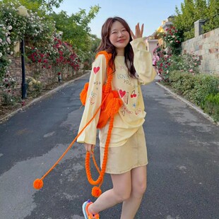 韩国 波拉家东大门高级定制夏  嫩黄~字母印花轻薄防晒T