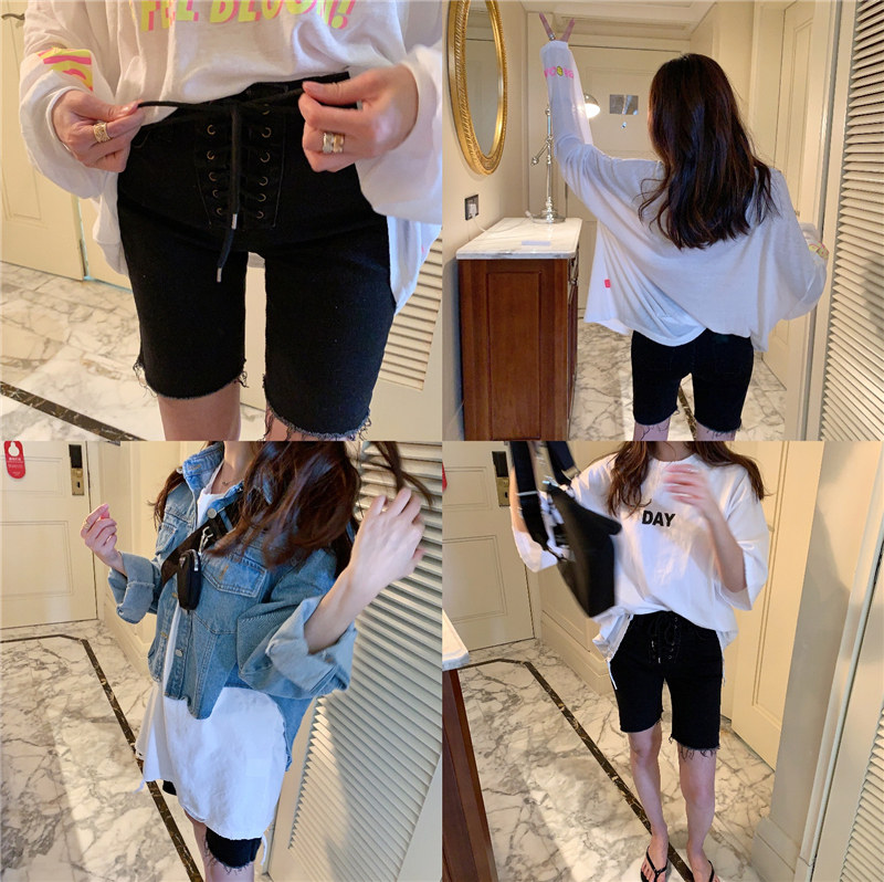 BORAKOO韩国东大门20夏 显瘦的不像话^黑色绑带弹力牛仔短裤,女装/女士精品,牛仔裤,淘宝优惠券,粉丝福利购,淘宝优惠卷