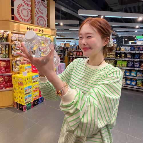 【BORAKOO】韩系小清新~条纹撞色圆领长袖T恤B