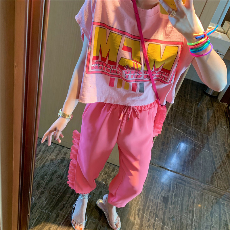 BORAKOO韩国东大门2020夏 好美蜜桃粉荷叶边松紧腰抽绳雪纺休闲裤,女装/女士精品,休闲裤,淘宝优惠券,粉丝福利购,淘宝优惠卷