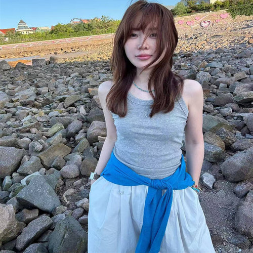 【BORAKOO】2色ORAK刺绣~螺纹背心时髦佰搭弹力修身打底背心