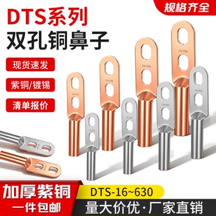 DTS系列双孔铜鼻子接线端子紫铜镀锡国标A级电缆压接线鼻子